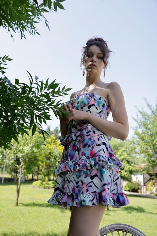 Lily Rope Detailed Mini Colorful Dress