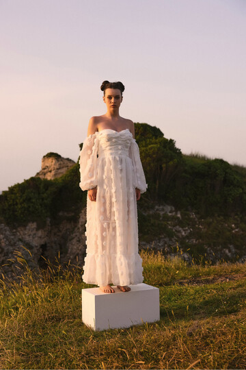 Dream Straplez Keten Beyaz Uzun Elbise