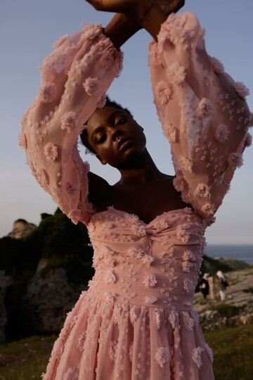 Dream Straplez Keten Pembe Uzun Elbise