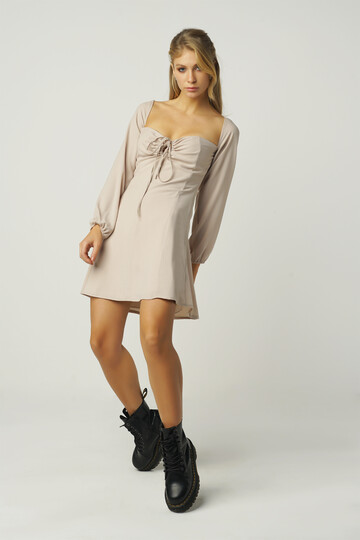 Linna Shirred Detail Cream Mini Dress
